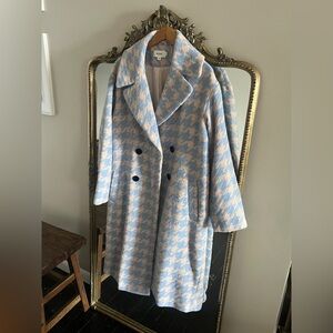ASOS Blue and White Houndstooth Pea Coat